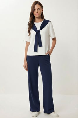Farbblockiertes Crew-Neck Zwei-Teiler Set