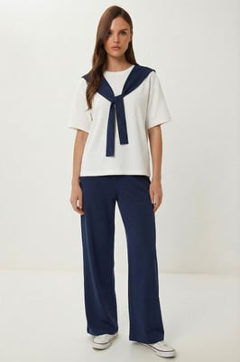 Farbblockiertes Crew-Neck Zwei-Teiler Set