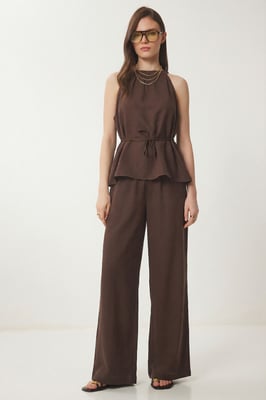 Hochtaillierter Halter Neck Zweiteiliger Koordinationsanzug