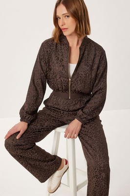 Leopardenmuster High Waist Bomberkragen Set