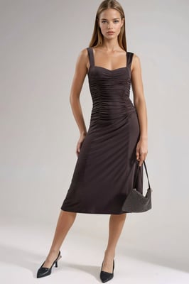 Herzkragen Midi-Kleid mit A-Linien-Schnitt