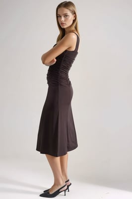 Herzkragen Midi-Kleid mit A-Linien-Schnitt