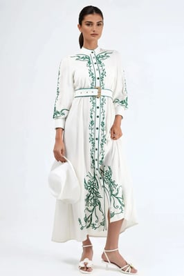 Blumenmuster Midi Hemdblusenkleid mit Gürtel