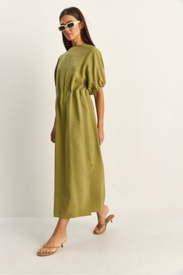 Midi-Baumwollkleid mit Rundhalsausschnitt und Dreiviertelärmeln