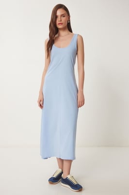 U-Kragen Midi Kleid