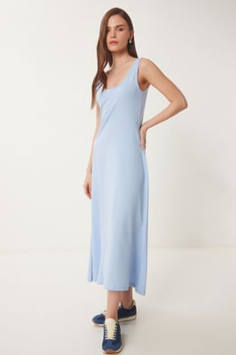 U-Kragen Midi Kleid
