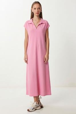 Polo-Kragen Pull-On Midi-Kleid mit Tasche