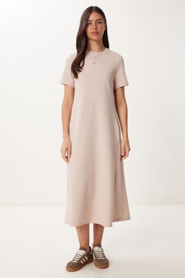 Midi-Kleid mit kurzen Ärmeln und Rundhalsausschnitt