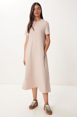 Midi-Kleid mit kurzen Ärmeln und Rundhalsausschnitt