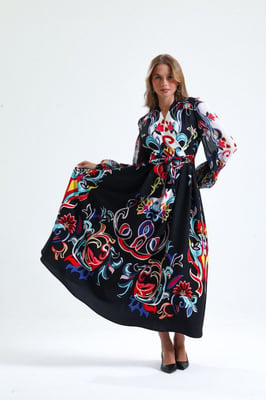 Blumenmuster Maxi A-Linien Kleid