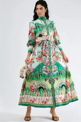 Blumen-Midi-Kleid mit Gürtel