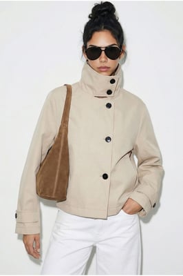 Kurzer Trenchcoat mit Mandarin-Kragen