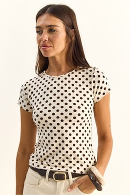 Punktmuster Rundhals-Crop-Top T-Shirt