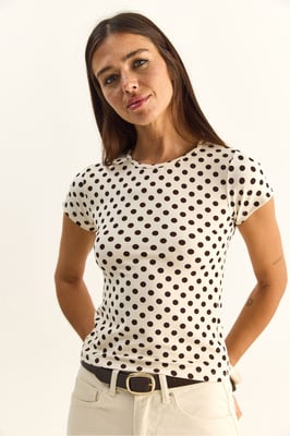Punktmuster Rundhals-Crop-Top T-Shirt