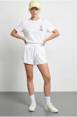 Besticktes Rundhals-Cotton-T-Shirt