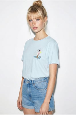 Besticktes Rundhals-Cotton-T-Shirt