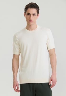 T-Shirt Basic-Strick-T-Shirt Mit Rundhalsausschnitt