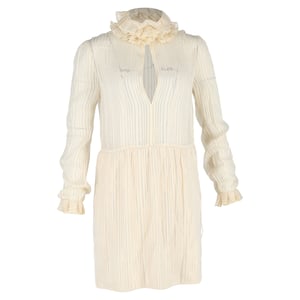 Saint Laurent Gestreiftes Lamé-Minikleid aus creamfarbener Seide