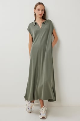Polo-Kragen Midi-Kleid mit Tasche zum Überziehen
