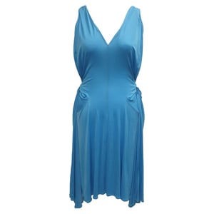 Boutique Moschino V-Ausschnitt Midi-Kleid mit Bindegürtel aus blauer Acetat