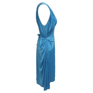 Boutique Moschino V-Ausschnitt Midi-Kleid mit Bindegürtel aus blauer Acetat