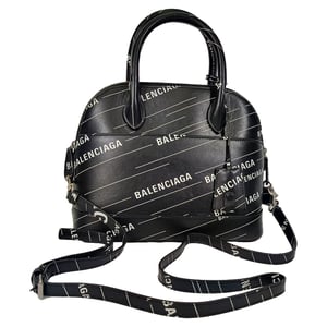 Balenciaga Kleine Logo Ville Bedruckte Tasche aus schwarzem Leder