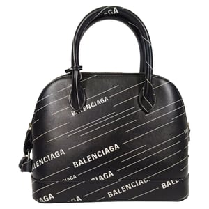 Balenciaga Kleine Logo Ville Bedruckte Tasche aus schwarzem Leder