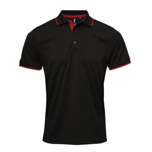 Premier Herren Contrast Coolchecker Poloshirt (Schwarz/Rot)