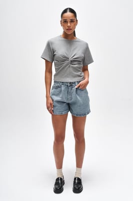 BENU Damen Blau Graue Denim Shorts