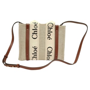 Chloé Kleine Woody Tragetasche aus beigem Baumwoll-Canvas