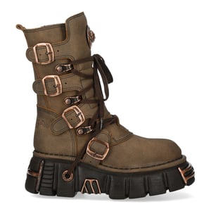 Neue Rock Brown Leder Gothic Mid-Calf Biker Boots - M-373XL-C120
