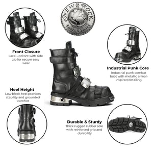 New Rock Metallic Black Leather Gothic Punk Rock High Boots - MET048-C9