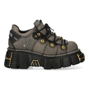 Neue Rock Gothic-Plateau-Ankle-Boots aus braun-grauem Leder - M-120N-C119