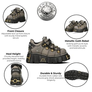 Neue Rock Gothic-Plateau-Ankle-Boots aus braun-grauem Leder - M-120N-C119