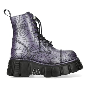 New Rock Lila Leder Gothic Militär Biker Stiefel - MILI084N-S3