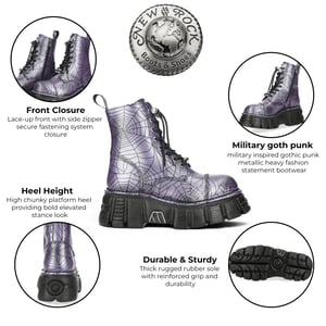 New Rock Lila Leder Gothic Militär Biker Stiefel - MILI084N-S3