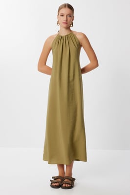 Halterneck Drapierte Midi-Kleid