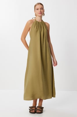 Halterneck Drapierte Midi-Kleid