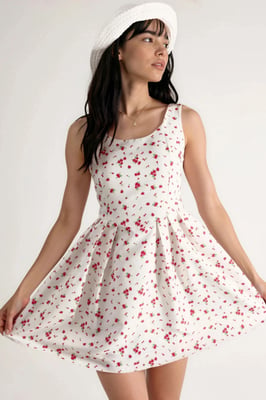 Blumen U-Ausschnitt Mini Skaterkleid