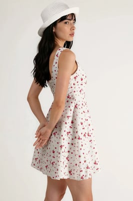 Blumen U-Ausschnitt Mini Skaterkleid