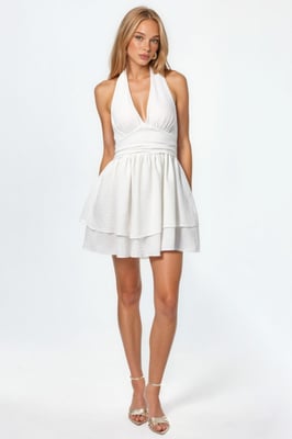 Halter-Neck Rüschenshirt-Mini-Kleid