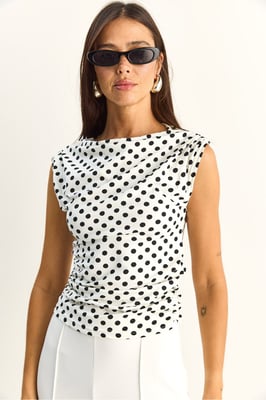 Eingeschnittene Bluse mit Cowl-Neck und Punkten