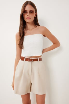 Hochtaillierte, Gürtelgürtel, weite Shorts
