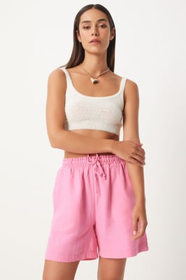 Hochtaillierte Weite Baumwollshorts