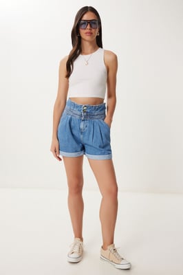 Hohe Taillierten Mom Denim Shorts