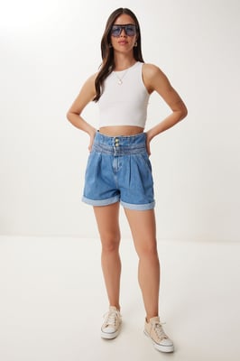 Hohe Taillierten Mom Denim Shorts