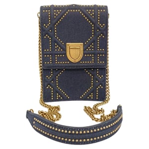 Dior Diorama Clutch-Tasche mit Nieten, vertikal, aus marineblauem Baumwoll-Denim