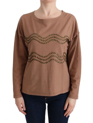 John Galliano Brauner Baumwollpullover mit Nieten