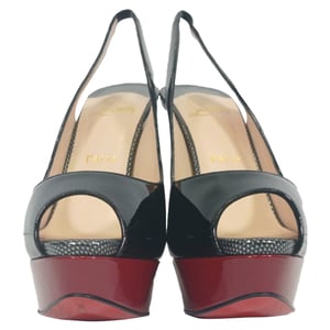 Christian Louboutin Lady Peep Sling 150 Pumps aus schwarzem Lackleder