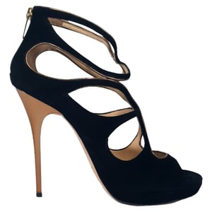 Jimmy Choo Cut-Out Sandalen mit Absatz aus schwarzem Wildleder